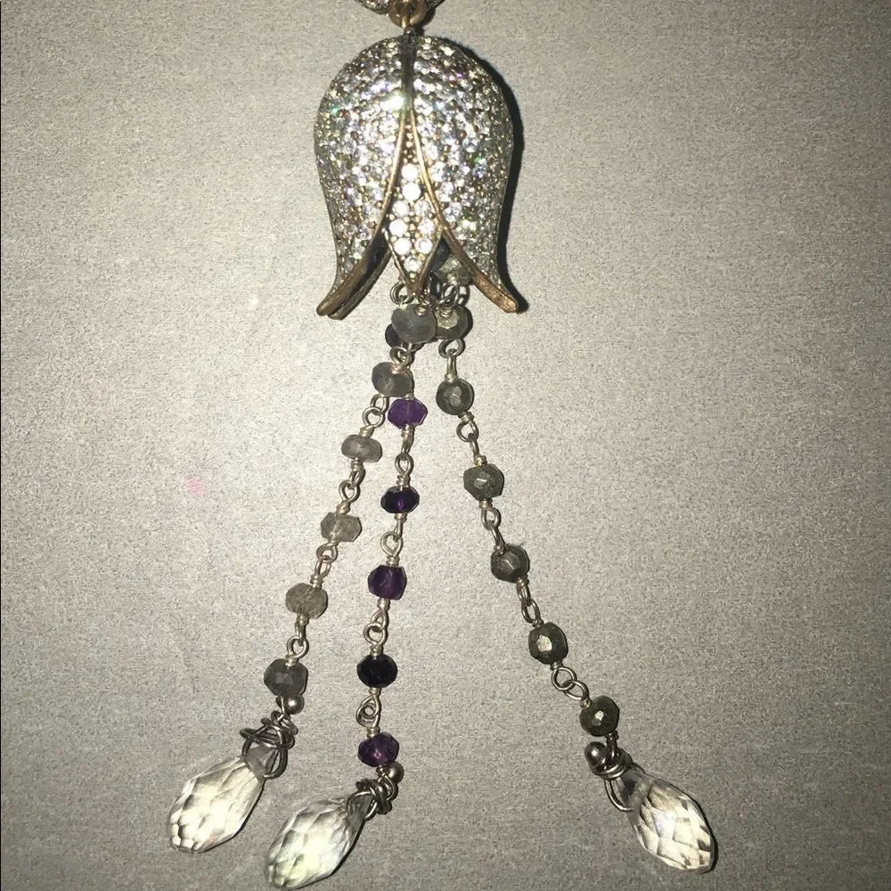 Tulip White Topaz & Semi Precious Stone Necklace